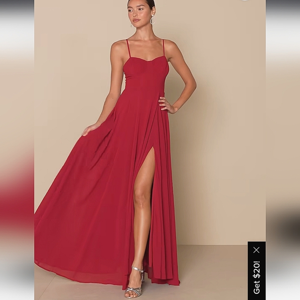 Lulus Cause for Commotion Red Pleated Bustier Maxi Dress